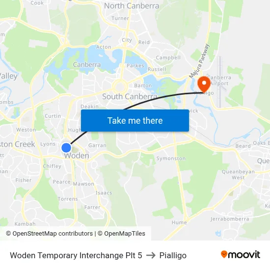 Woden Temporary Interchange Plt 5 to Pialligo map