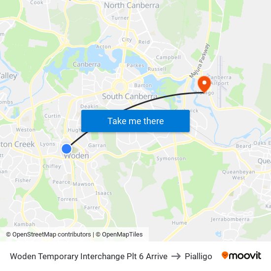 Woden Temporary Interchange Plt 6 Arrive to Pialligo map