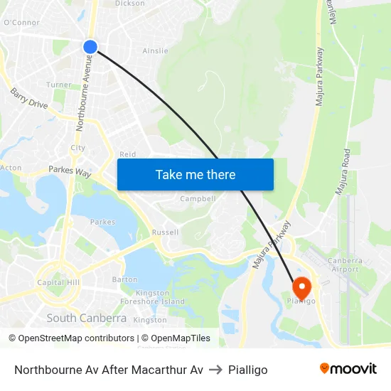 Northbourne Av After Macarthur Av to Pialligo map