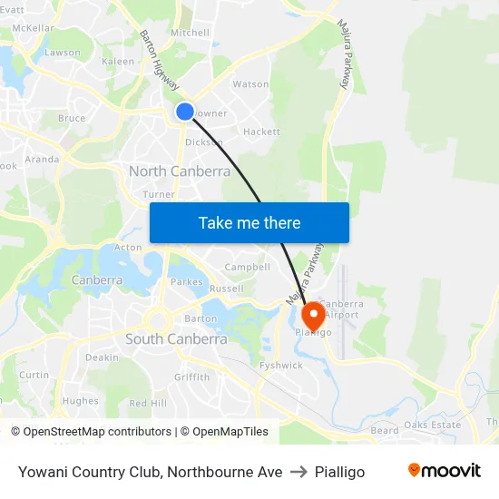 Yowani Country Club, Northbourne Ave to Pialligo map