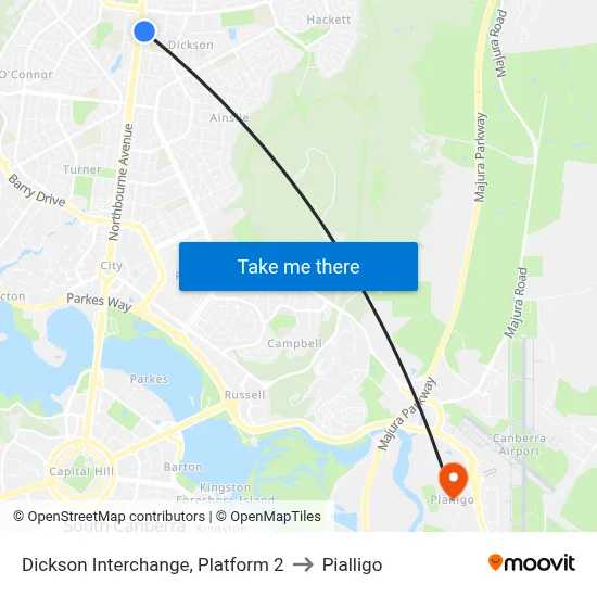 Dickson Interchange, Platform 2 to Pialligo map