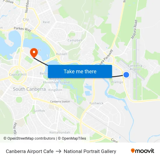 Canberra Airport Cafe to National Portrait Gallery map