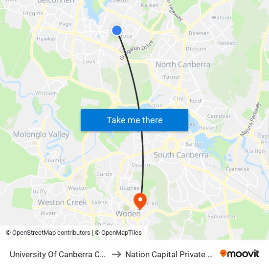 University Of Canberra College St to Nation Capital Private Hospital map