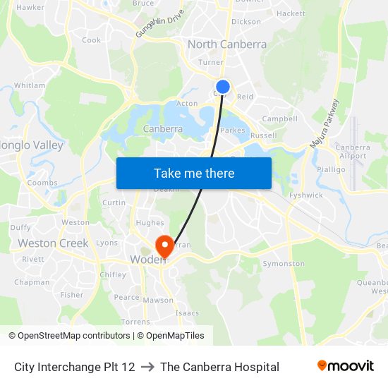 City Interchange Plt 12 to The Canberra Hospital map