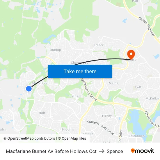 Macfarlane Burnet Av Before Hollows Cct to Spence map