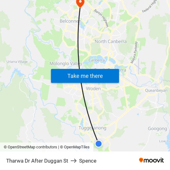 Tharwa Dr After Duggan St to Spence map