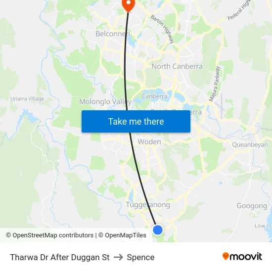 Tharwa Dr After Duggan St to Spence map