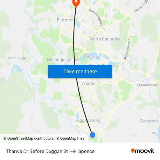 Tharwa Dr Before Duggan St to Spence map