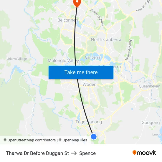 Tharwa Dr Before Duggan St to Spence map