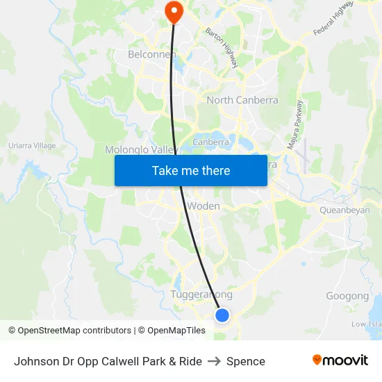 Johnson Dr Opp Calwell Park & Ride to Spence map