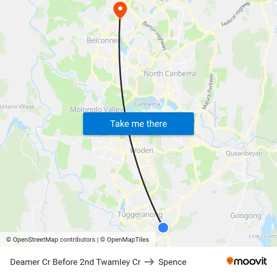 Deamer Cr Before 2nd Twamley Cr to Spence map