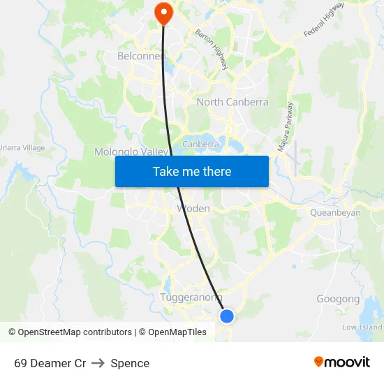 69 Deamer Cr to Spence map