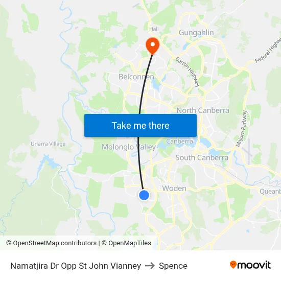 Namatjira Dr Opp St John Vianney to Spence map