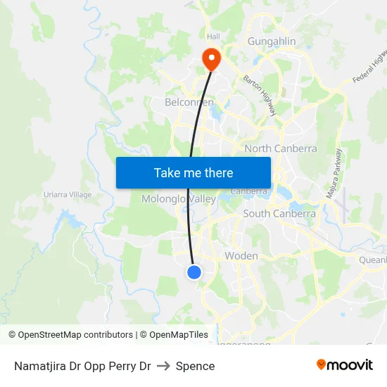 Namatjira Dr Opp Perry Dr to Spence map