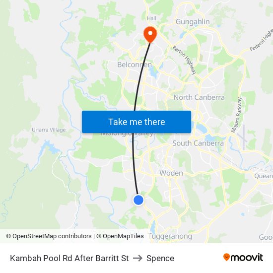 Kambah Pool Rd After Barritt St to Spence map