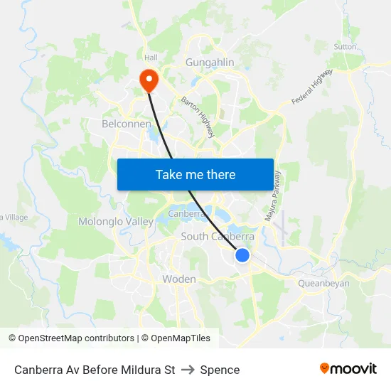 Canberra Av Before Mildura St to Spence map