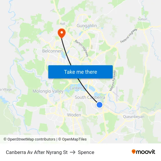 Canberra Av After Nyrang St to Spence map
