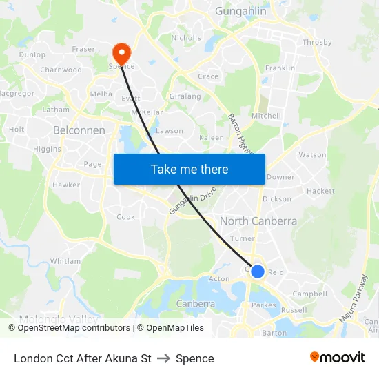 London Cct After Akuna St to Spence map