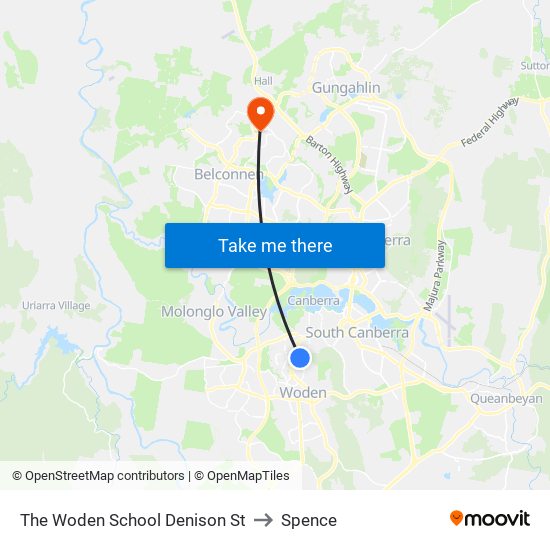 The Woden School Denison St to Spence map