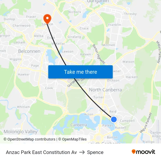 Anzac Park East Constitution Av to Spence map