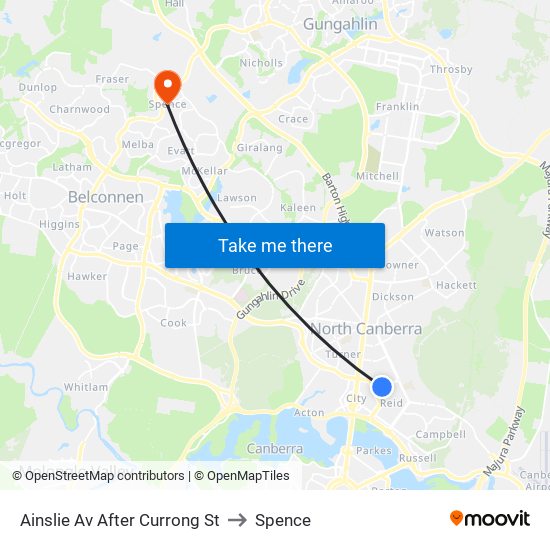 Ainslie Av After Currong St to Spence map