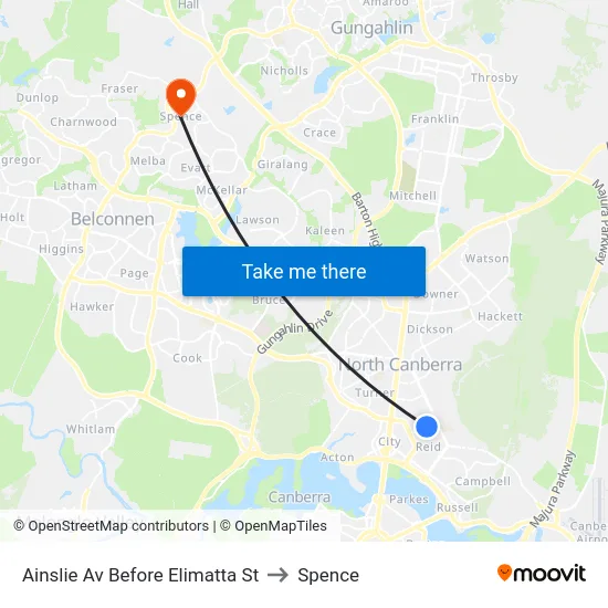 Ainslie Av Before Elimatta St to Spence map