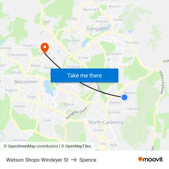 Watson Shops Windeyer St to Spence map