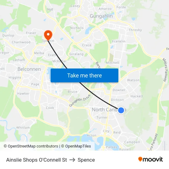 Ainslie Shops O'Connell St to Spence map