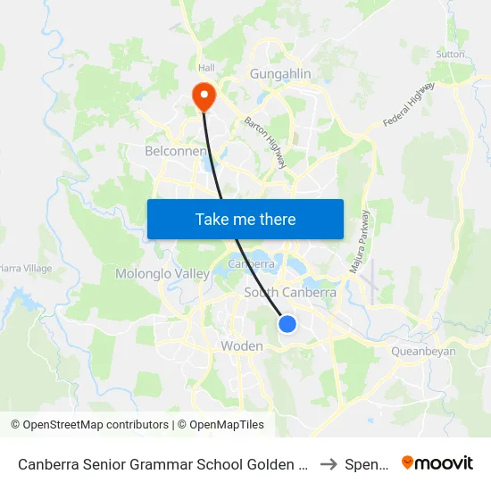 Canberra Senior Grammar School Golden Gr to Spence map