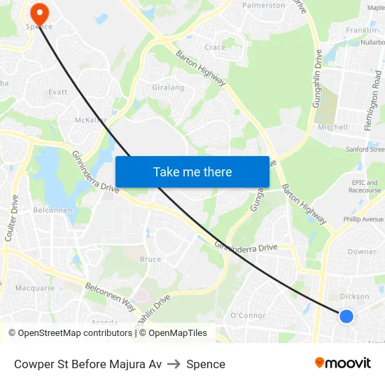 Cowper St Before Majura Av to Spence map