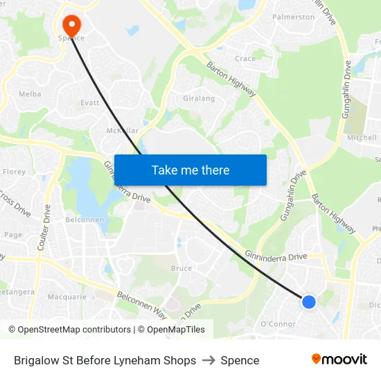 Brigalow St Before Lyneham Shops to Spence map