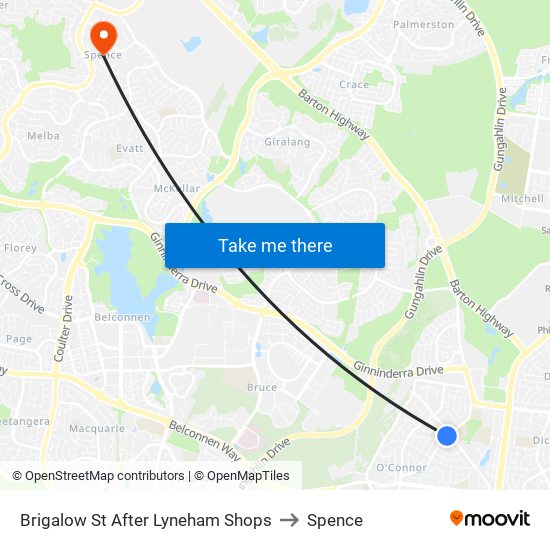 Brigalow St After Lyneham Shops to Spence map