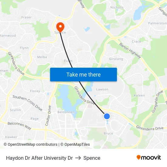 Haydon Dr After University Dr to Spence map