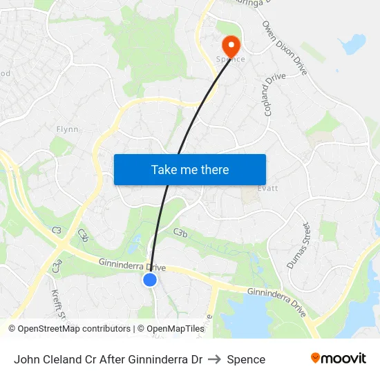 John Cleland Cr After Ginninderra Dr to Spence map