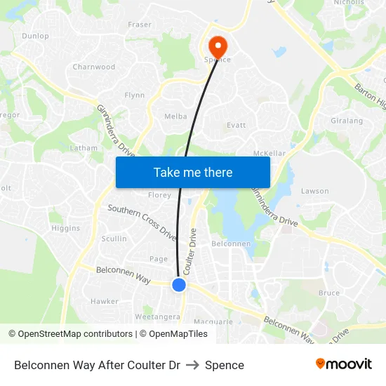 Belconnen Way After Coulter Dr to Spence map