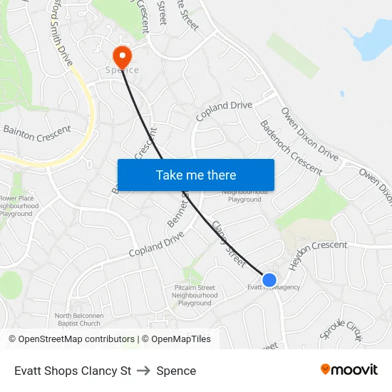 Evatt Shops Clancy St to Spence map