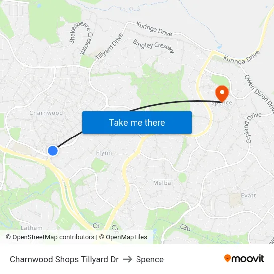 Charnwood Shops Tillyard Dr to Spence map