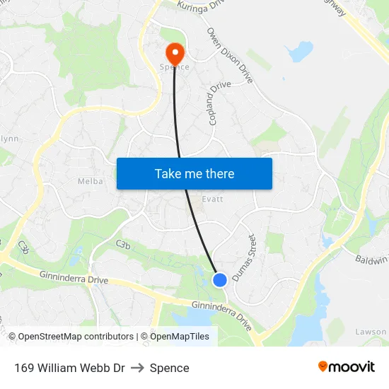 169 William Webb Dr to Spence map