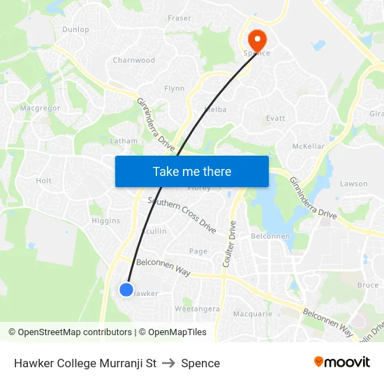 Hawker College Murranji St to Spence map