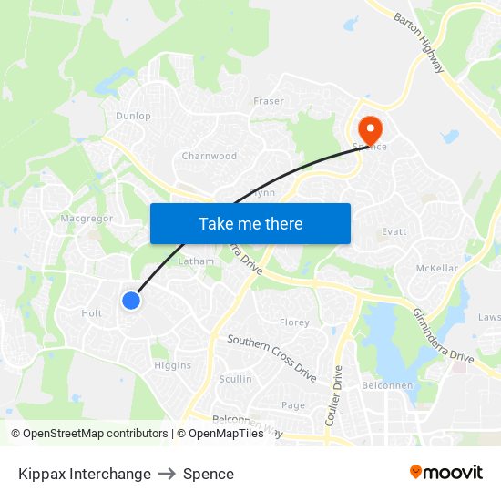 Kippax Interchange to Spence map