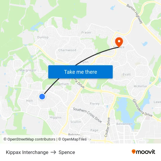 Kippax Interchange to Spence map