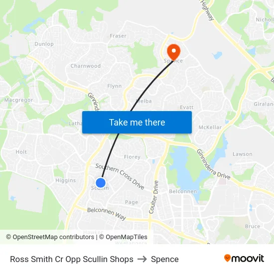 Ross Smith Cr Opp Scullin Shops to Spence map