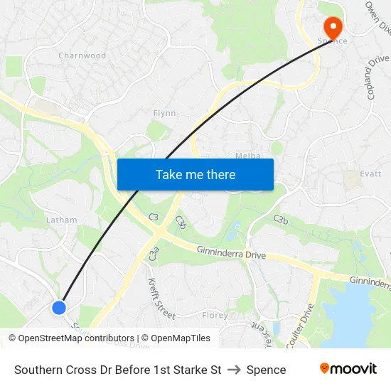 Southern Cross Dr Before 1st Starke St to Spence map