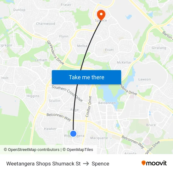 Weetangera Shops Shumack St to Spence map