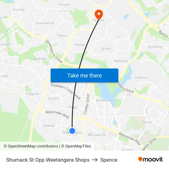 Shumack St Opp Weetangera Shops to Spence map