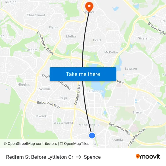 Redfern St Before Lyttleton Cr to Spence map