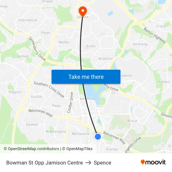 Bowman St Opp Jamison Centre to Spence map