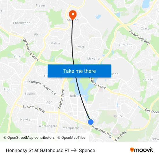 Hennessy St at Gatehouse Pl to Spence map