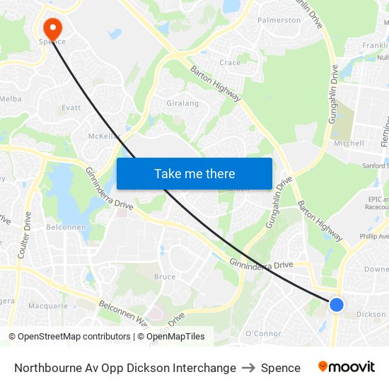 Northbourne Av Opp Dickson Interchange to Spence map