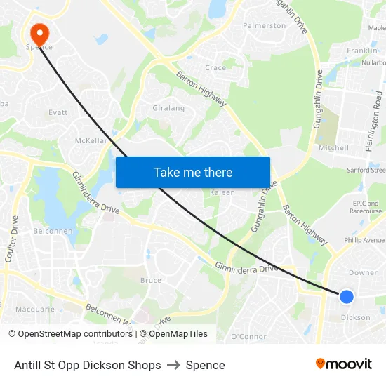 Antill St Opp Dickson Shops to Spence map